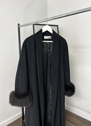 Винтажное французское пальто с меховыми вставками claire paris ( vintage винтаж made in UN франция кашемир ангора)
