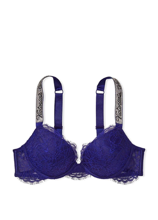 Бюстгальтер с камнями со стразами синий кружево victoria's secret shine strap lace push-up bra3 фото