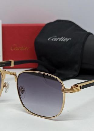 Очки в стиле cartier унисекс солнцезащитные брендовые люксовые серый градиент в золотом металле