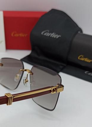 Очки в стиле cartier мужские солнцезащитные люксовые брендовые коричневый градиент с синим зеркальным напылением10 фото