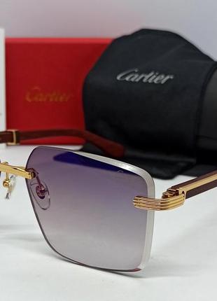 Очки в стиле cartier мужские солнцезащитные люксовые брендовые коричневый градиент с синим зеркальным напылением