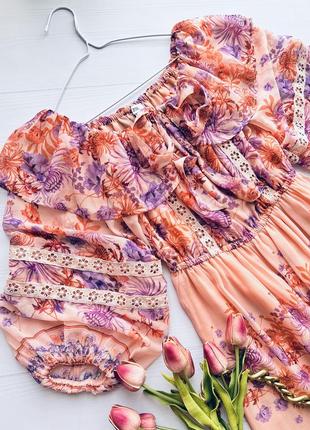 Неймовірна шифонова сукня на плечі в квітковий принт6 фото