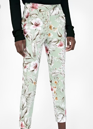 М'ятні бавовняні брюки в квітах zara #2982
