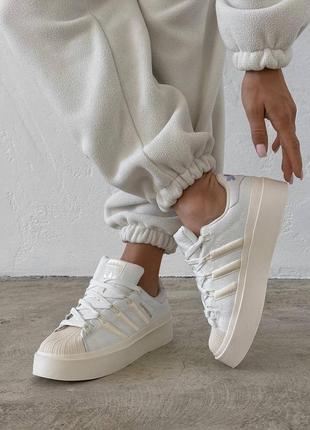 Adidas superstar beige white кроссовки женские белые