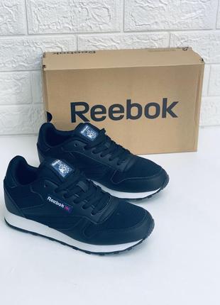 Кожаные кроссовки reebok classic leather black рибок классик весна20202 фото