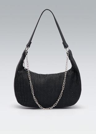 Женская сумка багет в камнях с декоративной цепочкой house цвет черный