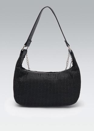 Жіноча сумка-багет у каменях із декоративним ланцюжком house колір чорний2 фото