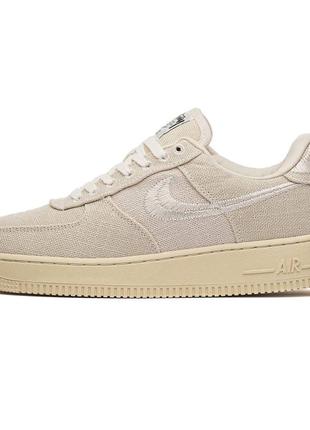 Кроссовки в стиле nike air force 1 low stussy fossil премиум кроссовки качественные бежевые мужские форсы