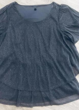 Блуза туника кофта люрексовая нарядная блестящая серебро р.58/601 фото