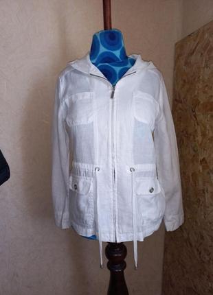 Женская куртка kenar m, белая, 100% лен,

практичная, с карманами на молнии и

капюшоном