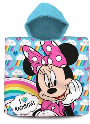 Дитячий пляжний рушник-пончо з капюшоном disney мінні маус для дівчинки 3-7 років