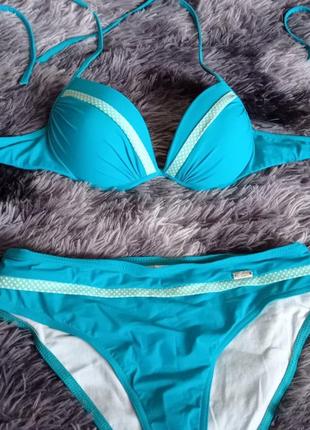 Купальник женский голубой р. m / синий с чашечками / раздельный