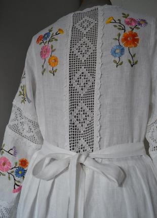 Дизайнерское льняное платье в стиле бохо "летняя песня"9 фото