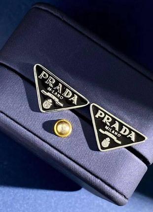 Серьги прада черные, в серебре