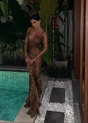 Шикарное шифоновое длинное платье принт леопард1 фото
