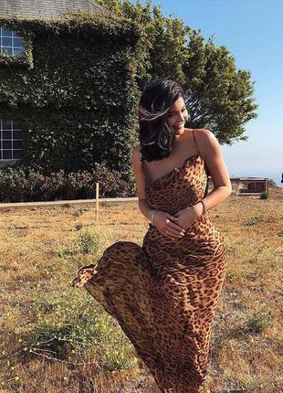 Шикарное шифоновое длинное платье принт леопард6 фото