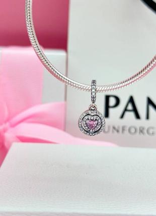 Срібний шарм підвіска рожеве серце пандора pandora2 фото