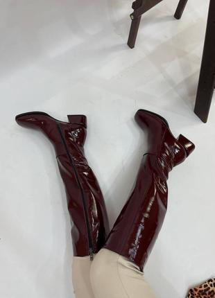 Эксклюзивные сапоги из итальянской кожи и замши женские лака женские на низком каблуке4 фото