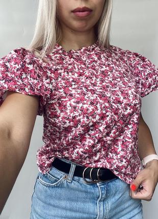 Блуза с объемными плечами рукавами цветочный принт2 фото