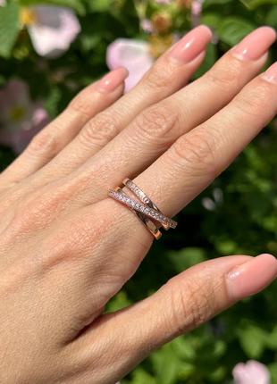 Серебряная тройная кольца в позолоте rose pandora2 фото