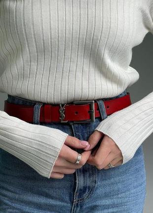 Жіночий ремінь ів сен лоран червоний пояс yves saint laurent cassandre belt with square buckle red/silver