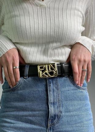 Женский ремень пинко черный пояс pinko text leather belt black/gold