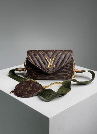 Жіноча сумка луї віттон коричнева louis vuitton wave multi pochette brown/green