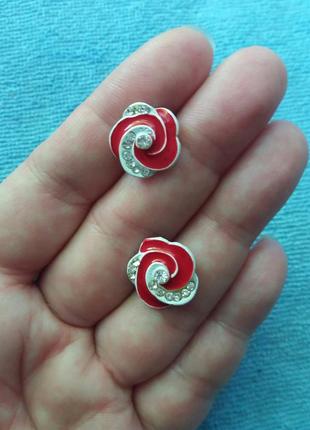 Винтажные серьги-пусеты «розочки», эмаль
