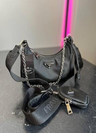 Женская сумка прада черная prada black re-edition mini