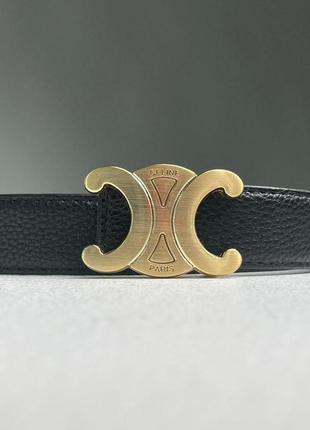 Женский ремень селин черный пояс celine leather belt black/gold2 фото