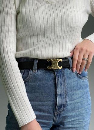 Женский ремень селин черный пояс celine leather belt black/gold