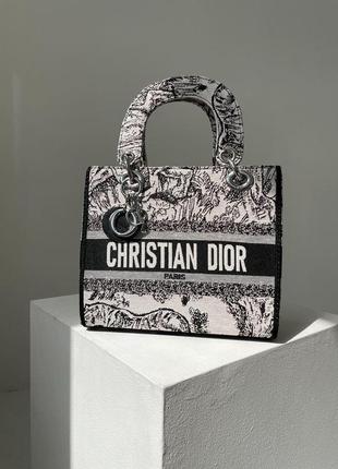 Женская сумка кристиан диор белая christian dior lady d-lite white black