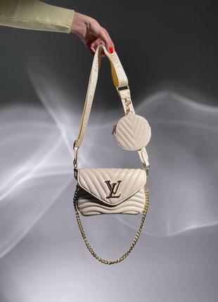 Жіноча сумка луї віттон бежева louis vuitton wave multi pochette cream/gold