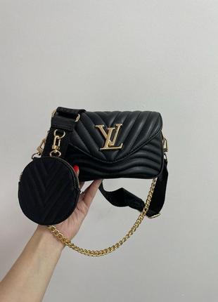 Женская сумка луи виттон черная louis vuitton wave multi pochette black/gold5 фото