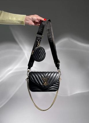 Женская сумка луи виттон черная louis vuitton wave multi pochette black/gold8 фото