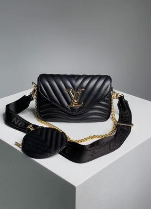 Жіноча сумка луї віттон чорна louis vuitton wave multi pochette black/gold