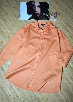 Primark💔 кораллово-оранжевая коттоновая рубашка свободного силуэта, заниженная линия плеча, 989 205 фото