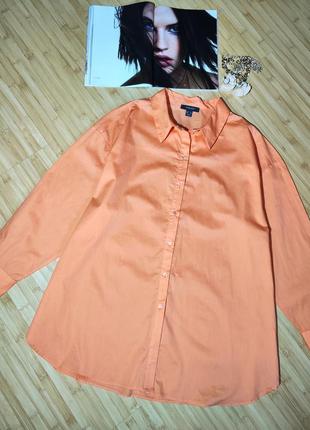 Primark💔 кораллово-оранжевая коттоновая рубашка свободного силуэта, заниженная линия плеча, 989 207 фото
