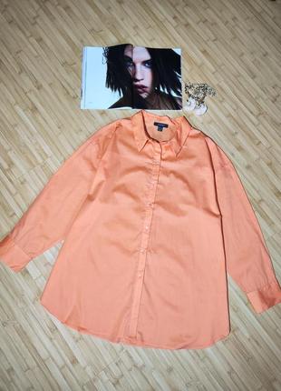 Primark💔 кораллово-оранжевая коттоновая рубашка свободного силуэта, заниженная линия плеча, 989 204 фото