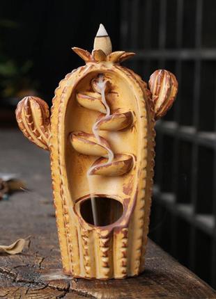Подставка "жидкий дым" керамика "кактус" желтый