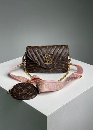 Женская сумка луи виттон коричневая louis vuitton wave multi pochette brown/pink