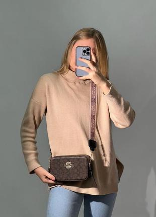 Женская сумка коуч коричневая coach snapshot brown