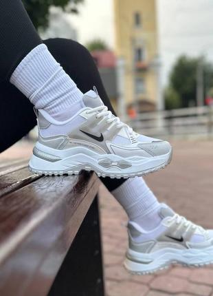 Женские белые легкие кроссовки в стиле nike air white брендовые найки кожаные