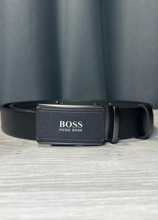 Ремень черный кожаный мужской в стиле hugo boss  автомат ремень хьюго босс натуральная кожа