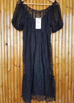 Вечернее кружевное фатеново платье миди zara.6 фото