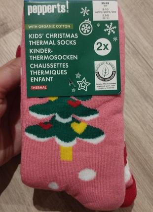 Детские термо носочки 2 пары  размер 35-38. цена за набор. новогодний принт. вариант подарка.1 фото