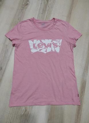 Брендовая тонкая х/б футболка levis с трендовым принтом на xs-s3 фото