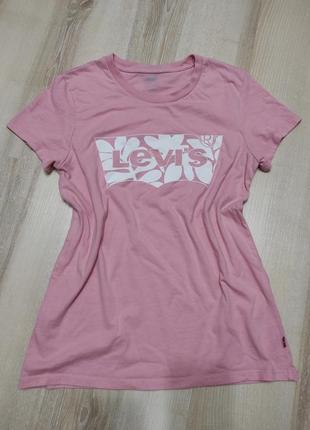 Брендова тонка футболка бавовняна levis з трендовим принтом на xs-s