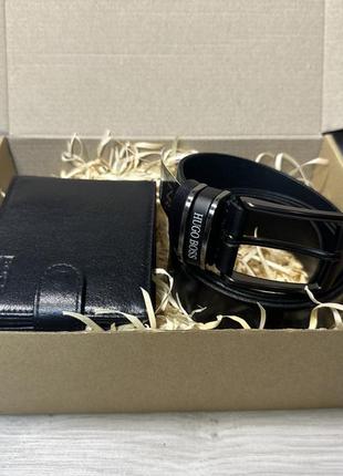 Подарочный набор кожаный кошелек ремень hugo boss хьюго босс подарок любимому парню мужу папе брату1 фото