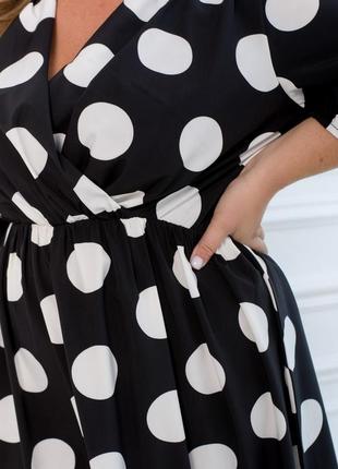 Платье женское,  на запах, большие размеры, батал, черно - белое, в крупный горошек3 фото